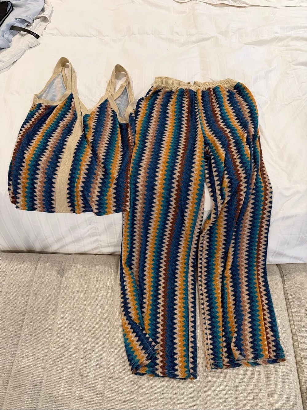 Missoni look alike Chevron Knit Tank and Wide-Leg Pants Set - Multicolor